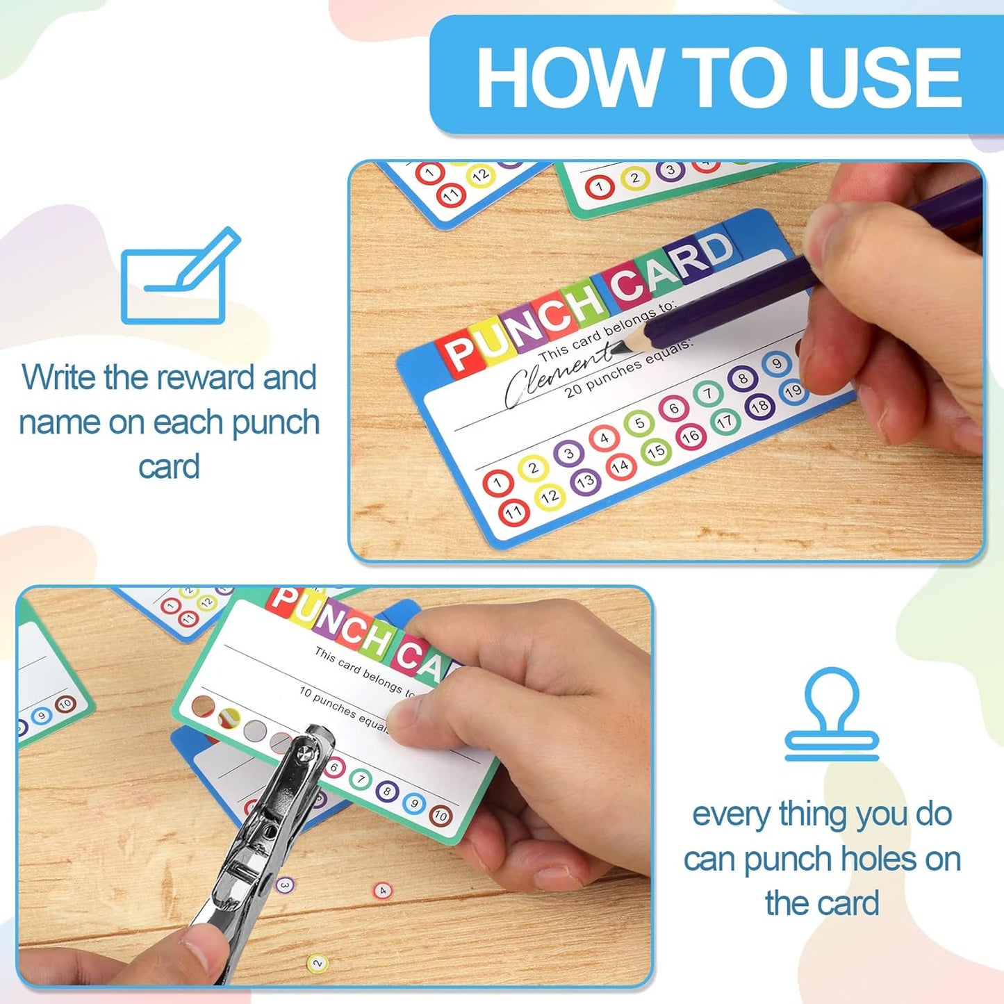 Punch Cards for Classroom, 240 Pack Kids Behavior Reward Cards, Incentive Card kids, Business, Students, Teachers, 2 Styles -