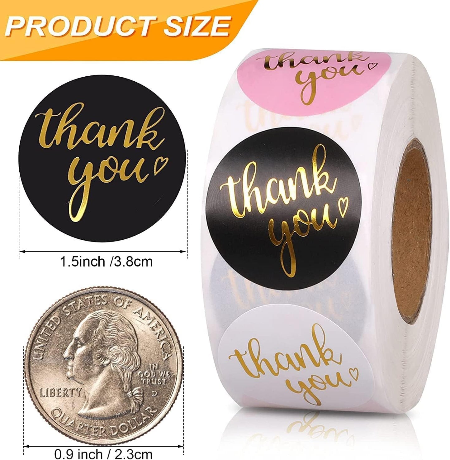 800Pcs Thank You Stickers 1.5", 4-Color Roll, for Small Business Adhesive Sticker Labels, Round Business, Birthdays, Weddings, Giveaways, Party -