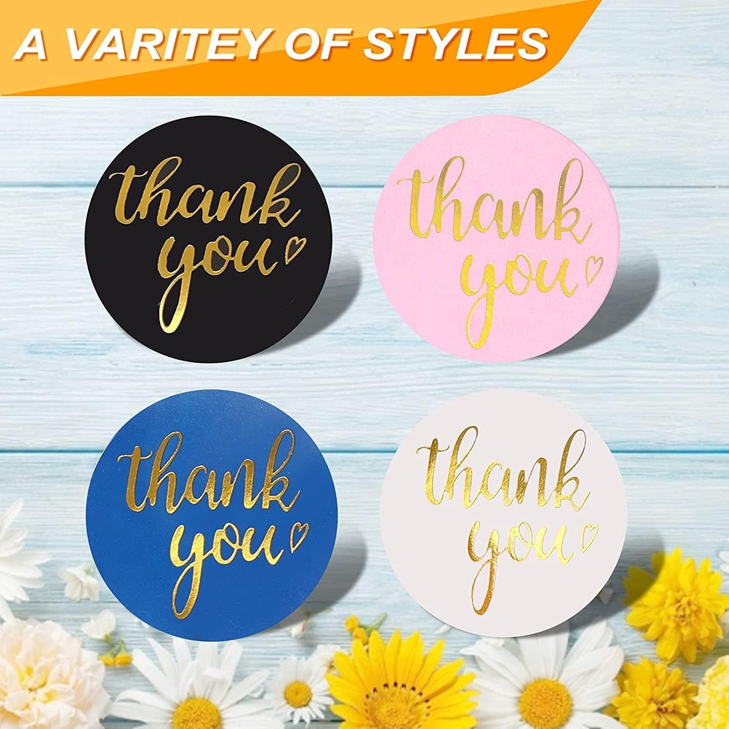 800Pcs Thank You Stickers 1.5", 4-Color Roll, for Small Business Adhesive Sticker Labels, Round Business, Birthdays, Weddings, Giveaways, Party -