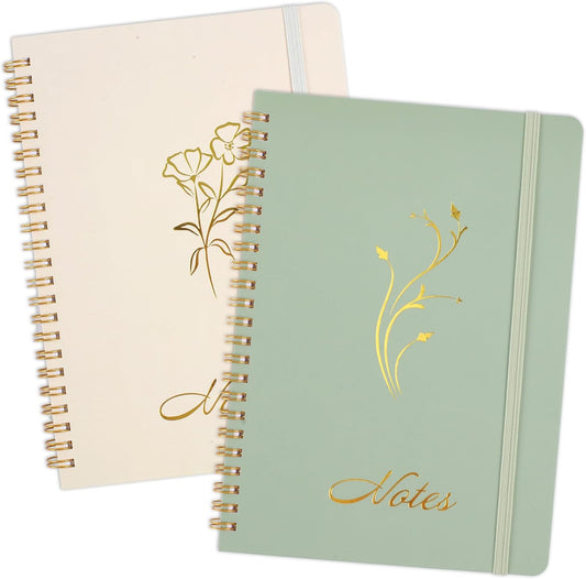 Aesthetic Spiral Notebook, 2PCS Cute 8.3" x 6" Notebook For Women, A5 Journal for Office/School/Home (Green & Beige) Green Beige -