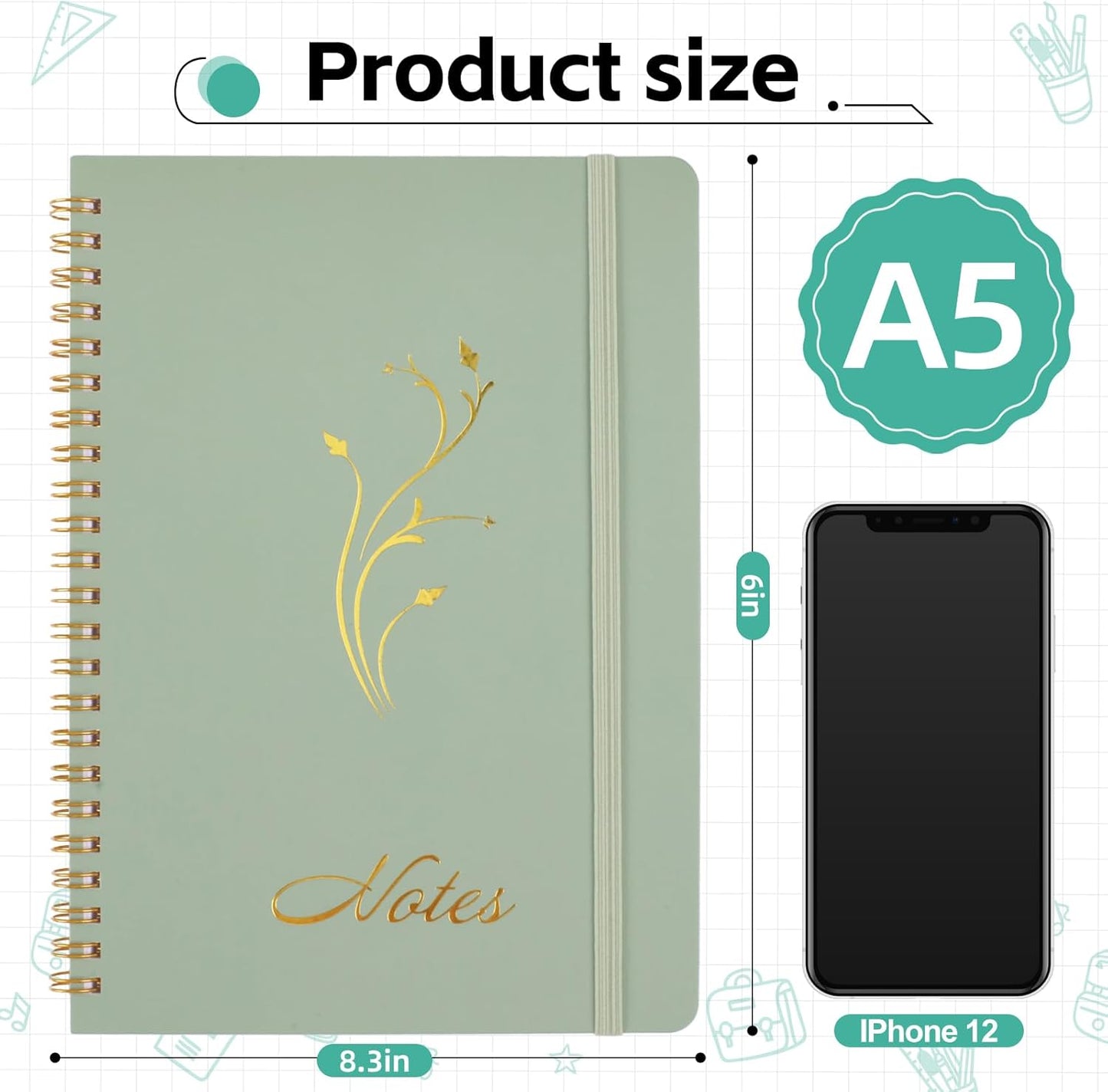 Aesthetic Spiral Notebook, 2PCS Cute 8.3" x 6" Notebook For Women, A5 Journal for Office/School/Home (Green & Beige) Green Beige -