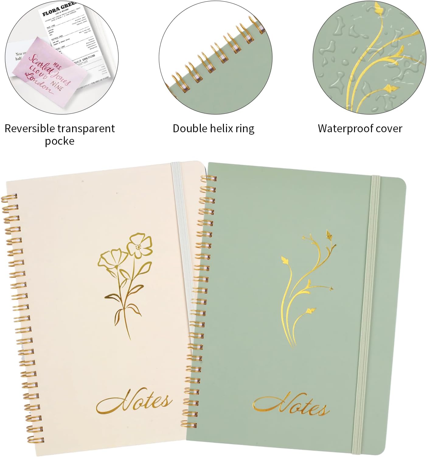 Aesthetic Spiral Notebook, 2PCS Cute 8.3" x 6" Notebook For Women, A5 Journal for Office/School/Home (Green & Beige) Green Beige -