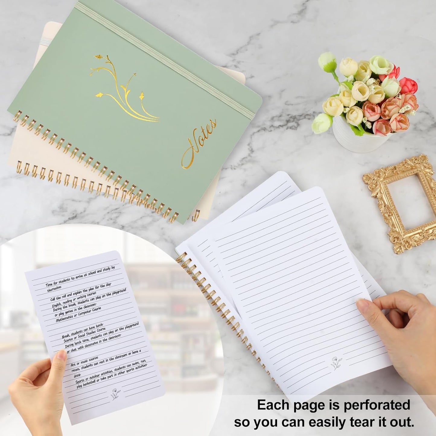 Aesthetic Spiral Notebook, 2PCS Cute 8.3" x 6" Notebook For Women, A5 Journal for Office/School/Home (Green & Beige) Green Beige -