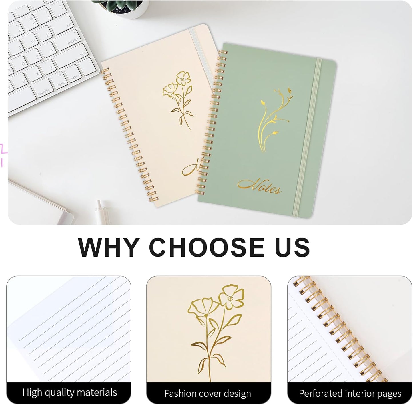 Aesthetic Spiral Notebook, 2PCS Cute 8.3" x 6" Notebook For Women, A5 Journal for Office/School/Home (Green & Beige) Green Beige -