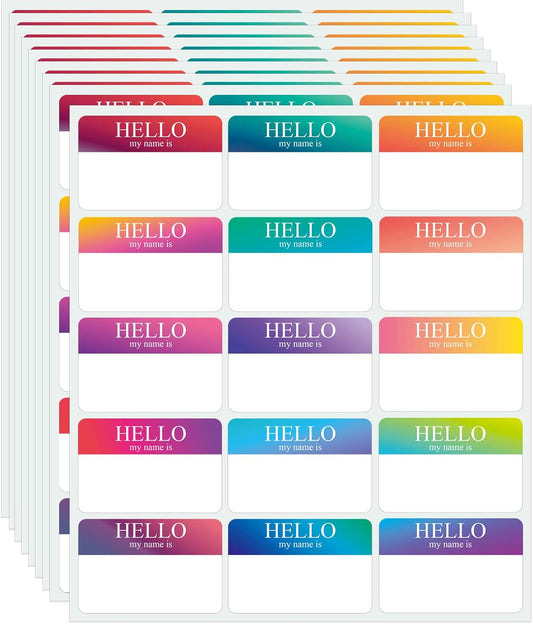 345 Pcs Name Tags Rainbow Sticker, Hello My is Stickers 15 Color, Tag for School Office Home (3"x2") - packs