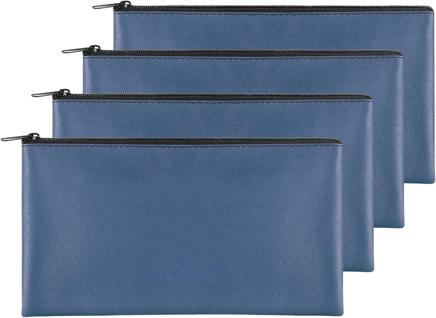 4 Pieces Money Bags With Zipper, 11x6.1 inch Pouch, Bank Bag, Cash Check Wallet, Cosmetics(navy) - Large