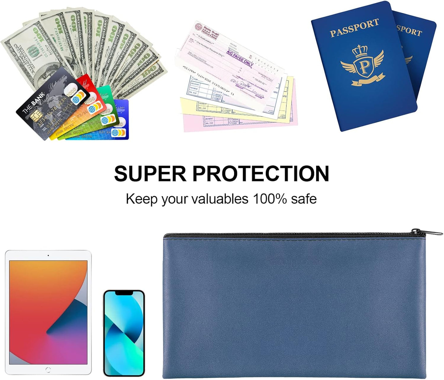 4 Pieces Money Bags With Zipper, 11x6.1 inch Pouch, Bank Bag, Cash Check Wallet, Cosmetics(navy) - Large