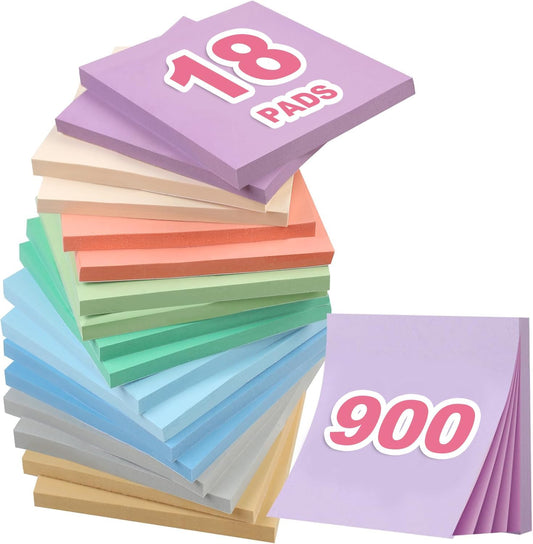 18 Pads Sticky Notes, 3x3” Aesthetic 9 Colors of Neutral Notes for Office, School, Home Desks, and More, 50 Sheets/Pad -