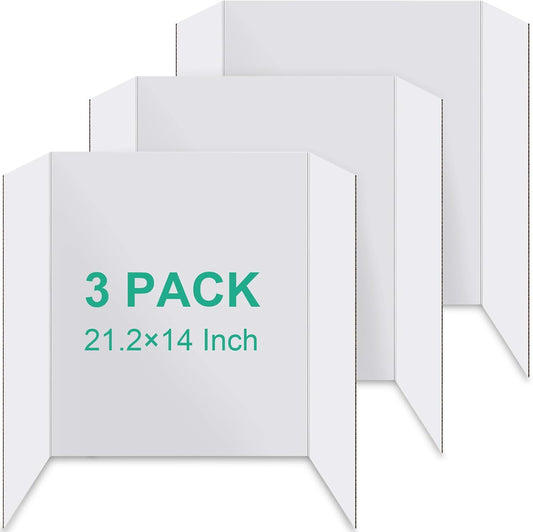 3PCS Trifold Poster Board, 21×14 Inch tri fold Boards, White Corrugated Project Boards for Artwork Showcase, Science Fairs, School Projects, Event Displays, and Business Presentations -