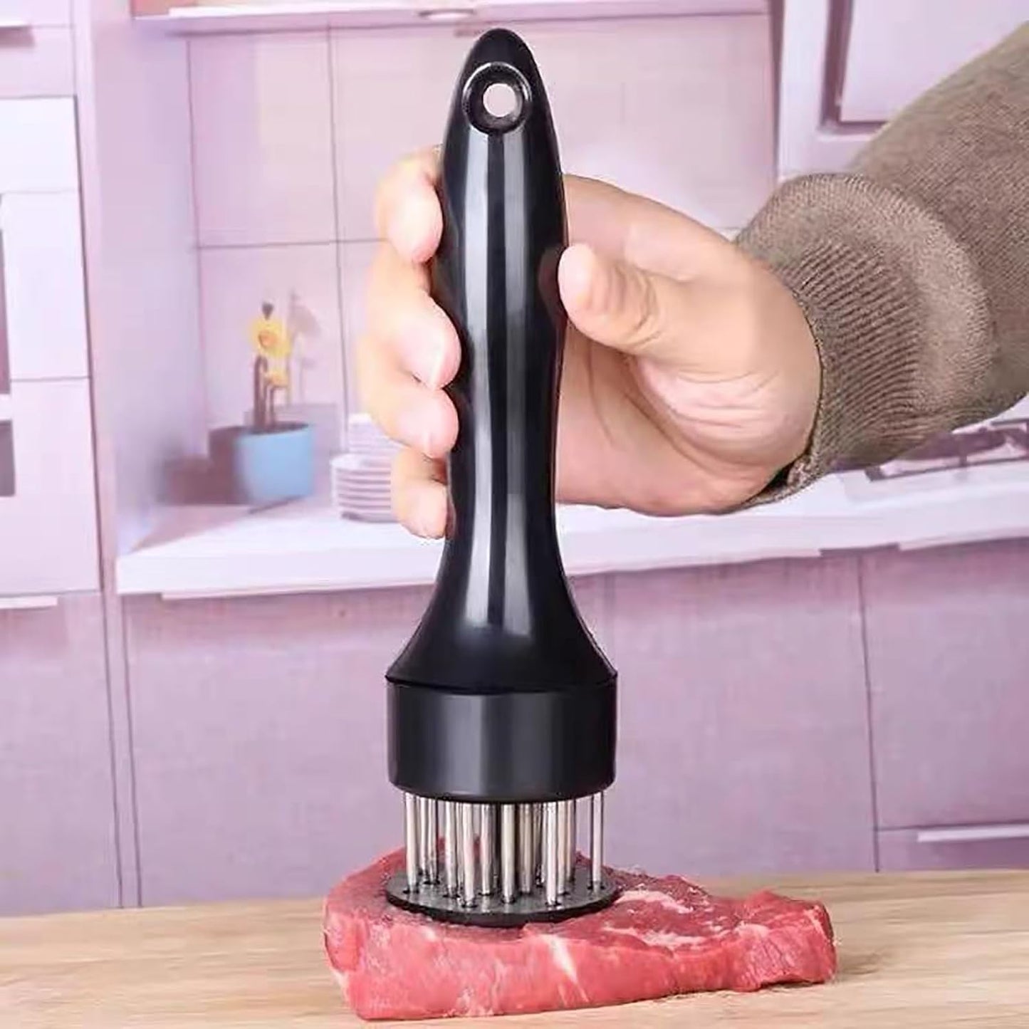 Meat Tenderizer with Stainless Steel Ultra Sharp Needle Blades Heavy Duty Cooking machine for Tenderizing Beef, Turkey, Chicken, Steak, Veal, Pork, Fish etc Black -