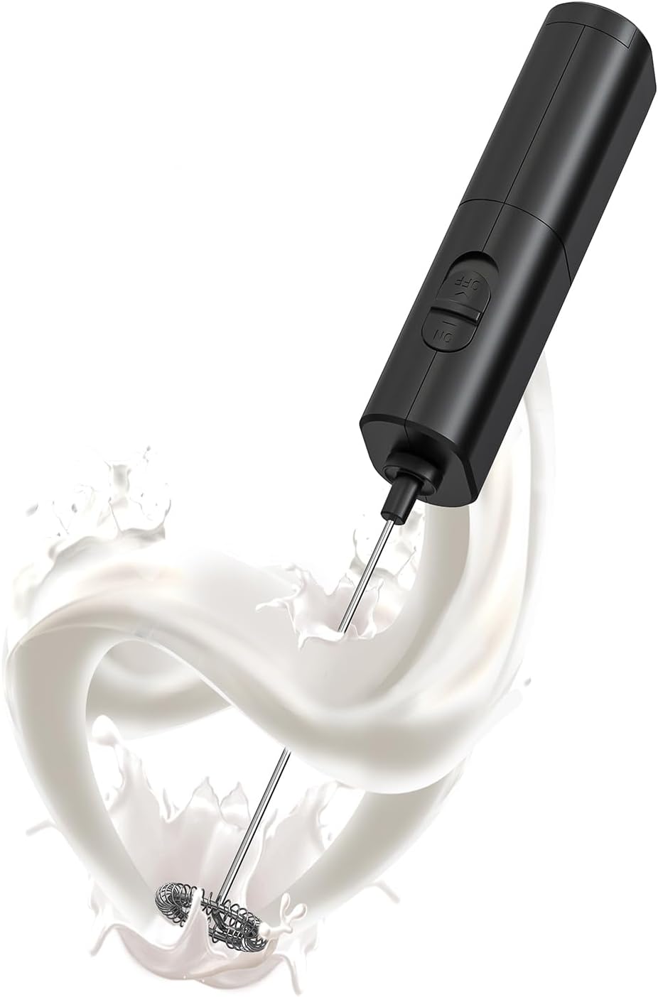 Powerful Milk Frother for Coffee, Fast Handheld Drink Mixer with Stainless Steel Whisk, Hand Stirrer Wand-Black -