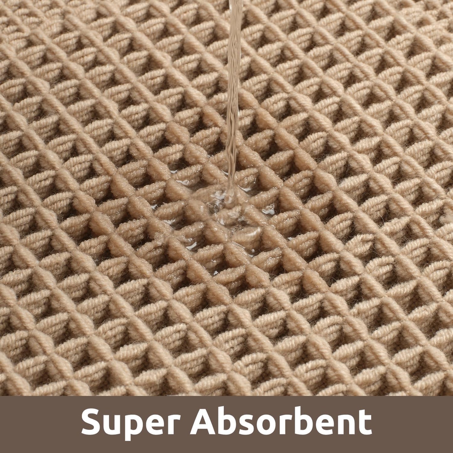 Waffle Bath-Mat, Absorbent Bath Mats for Bathroom Non Slip, Machine Washable Rugs with Tassels Ultra Soft Boho Floor 17''x24'' Beige