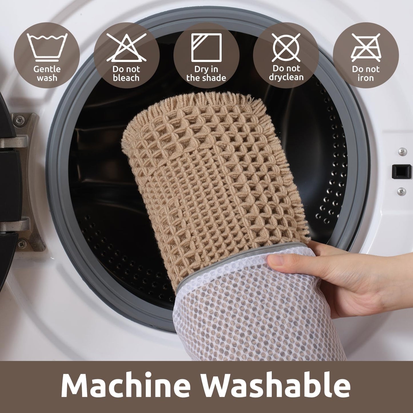 Waffle Bath-Mat, Absorbent Bath Mats for Bathroom Non Slip, Machine Washable Rugs with Tassels Ultra Soft Boho Floor 17''x24'' Beige