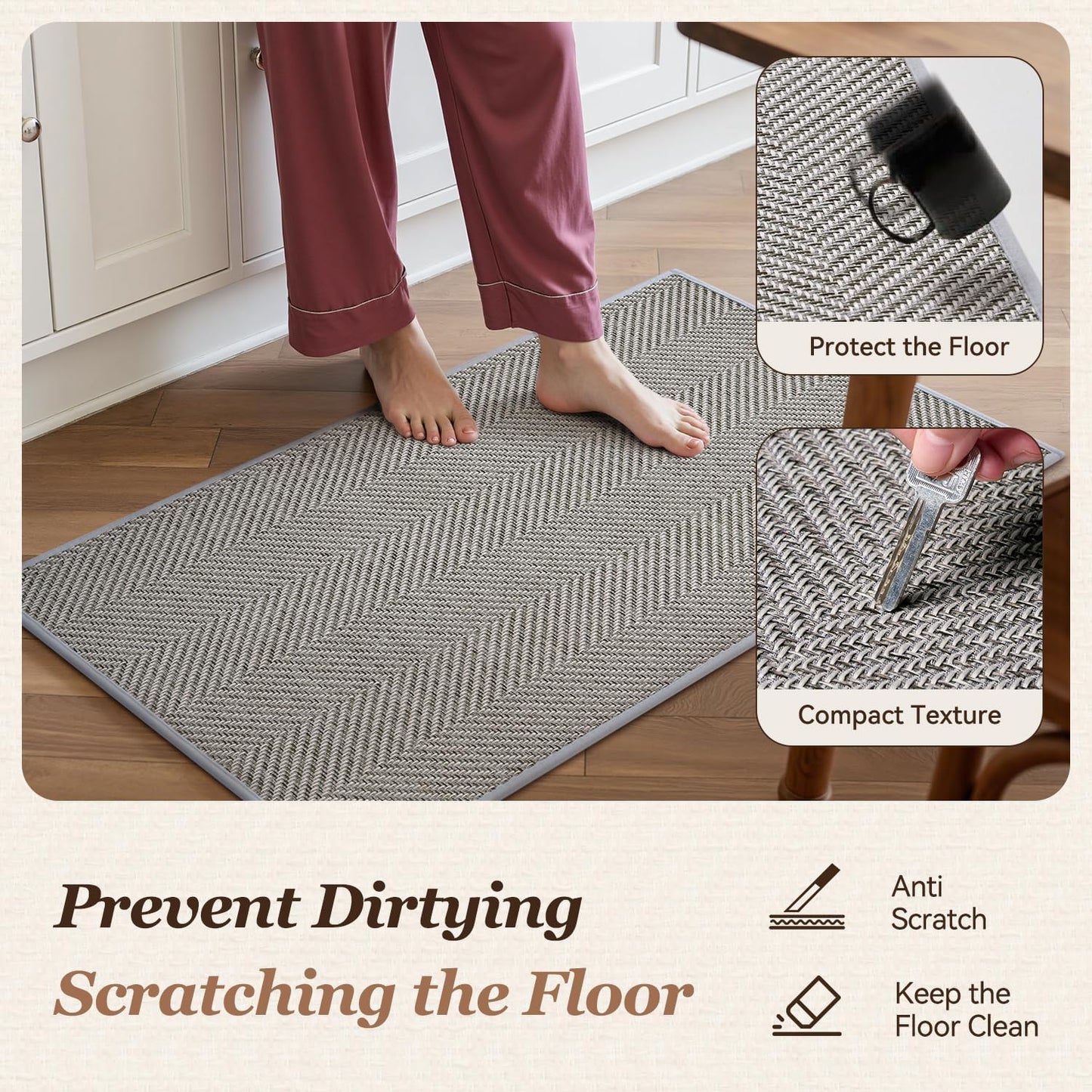 Kitchen Mats for Floor, Non Slip Washable Grey Rugs Absorbent Quick Dry and Easy to Clean, in Front of Sink, 17“*30” Light 17"×30"
