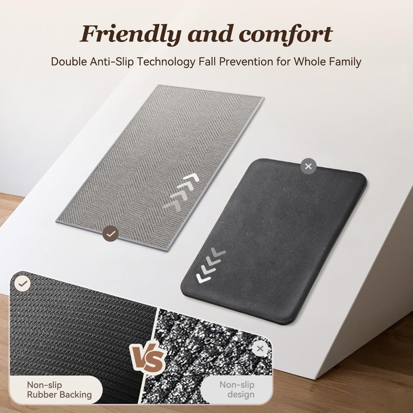 Kitchen Mats for Floor, Non Slip Washable Grey Rugs Absorbent Quick Dry and Easy to Clean, in Front of Sink, 17“*30” Light 17"×30"