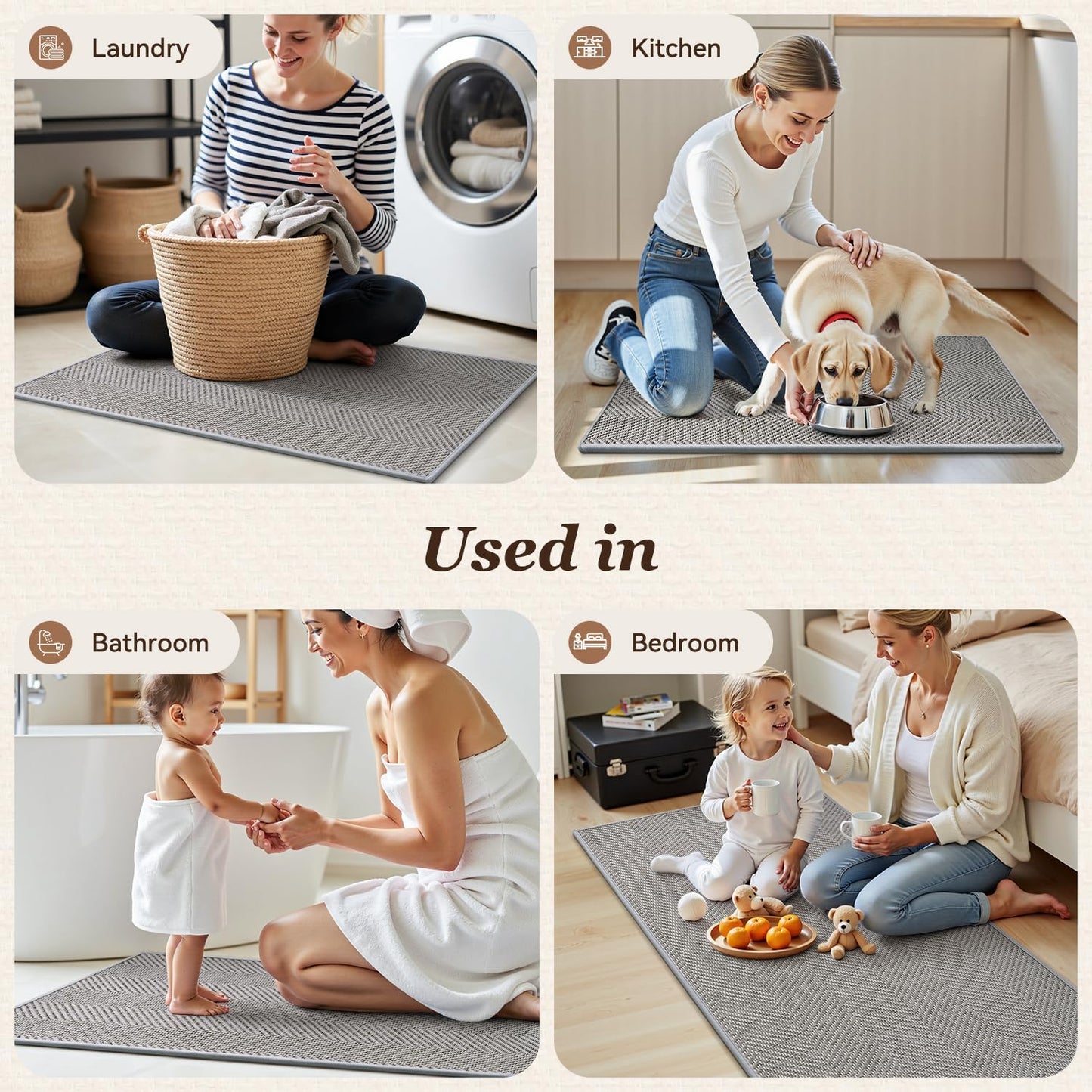 Kitchen Mats for Floor, Non Slip Washable Grey Rugs Absorbent Quick Dry and Easy to Clean, in Front of Sink, 17“*30” Light 17"×30"