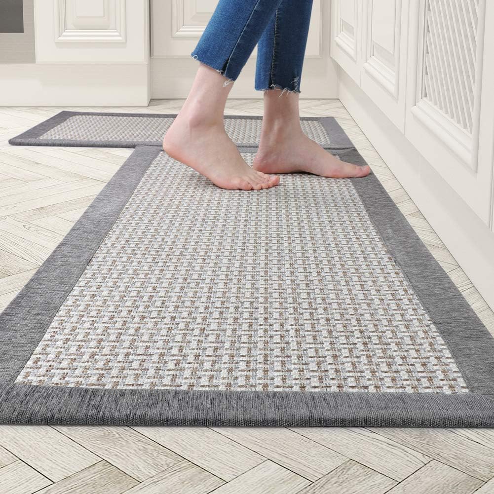 Kitchen Rugs and Mats Non Skid Washable, Absorbent Rug for Kitchen, Large Floor in Front of Sink, 2 PCS Set 20"x32"+20"x48" Grey 1'8" x 4' (Rectangular)