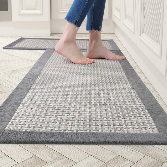 Kitchen Rugs and Mats Non Skid Washable, Absorbent Rug for Kitchen, Large Floor in Front of Sink, 2 PCS Set 20"x32"+20"x48" Grey 1'8" x 4' (Rectangular)