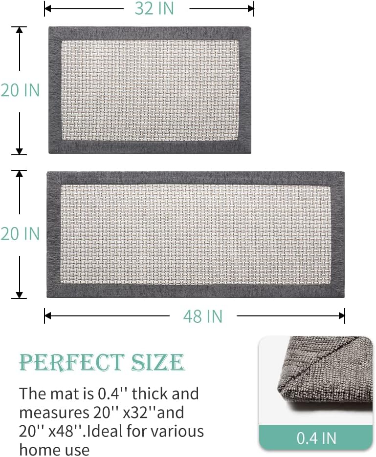 Kitchen Rugs and Mats Non Skid Washable, Absorbent Rug for Kitchen, Large Floor in Front of Sink, 2 PCS Set 20"x32"+20"x48" Grey 1'8" x 4' (Rectangular)