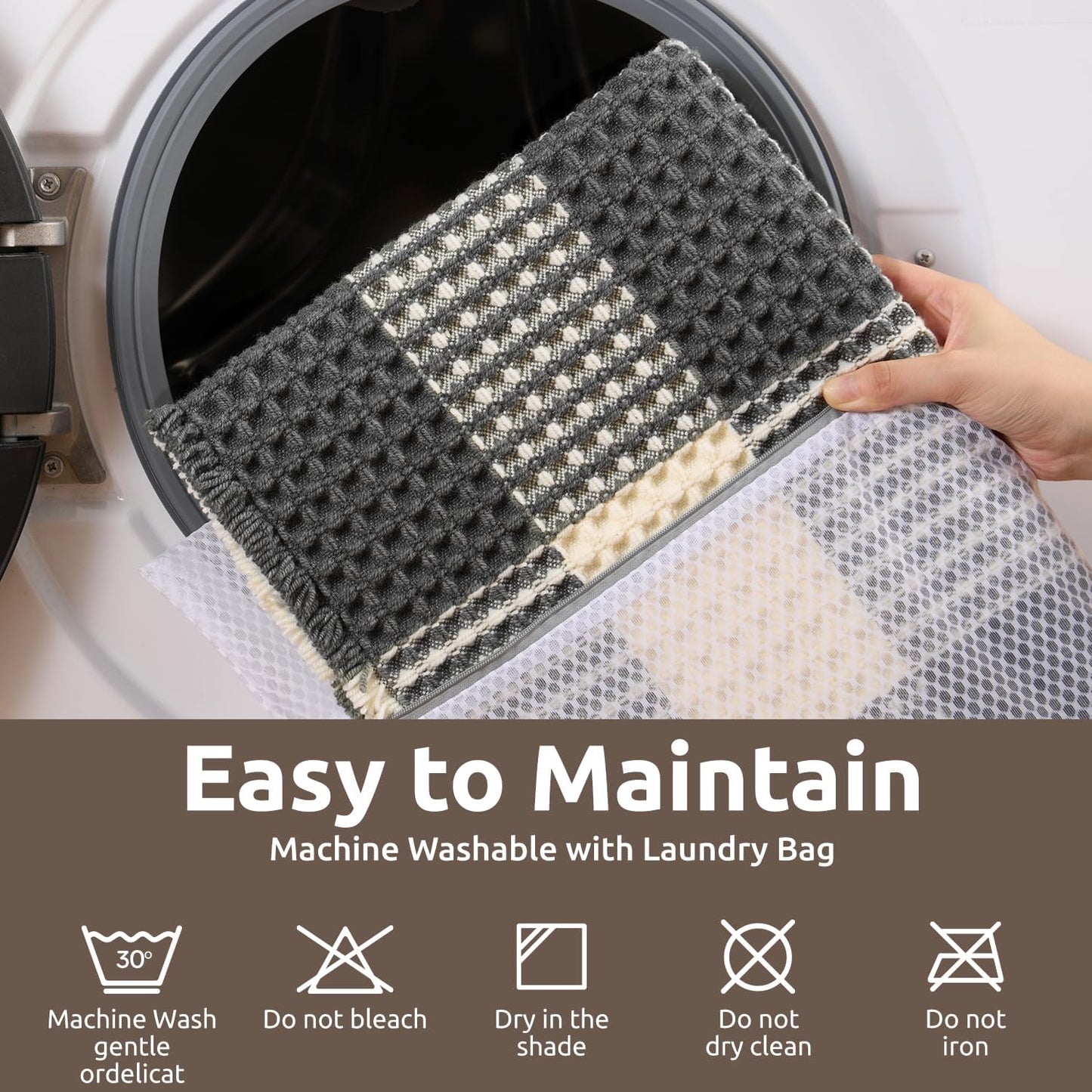 Unique Waffle Runners for Hallways, Super Absorbent Non Slip Bathroom Runner Rug Patchwork Checkered Boho Bath Mat Washable Entryway Kitchen Bedroom Laundry Room Sink, 2' x 6' -