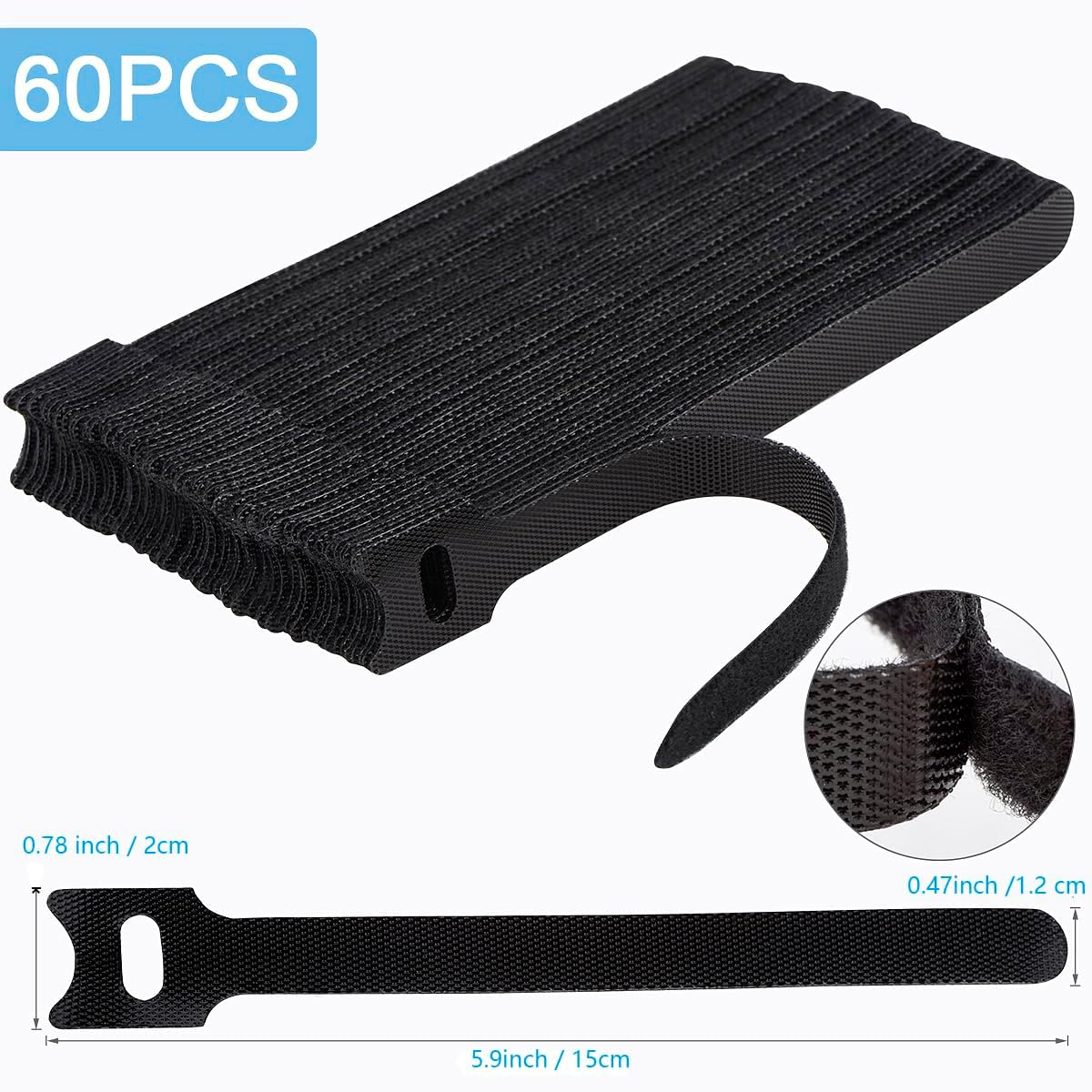 60 PCS 6 Inches Reusable Cable Ties, Adjustable Cord Straps Wire Organizer Wrap and Hook Loop Management - 6inches-60PCS