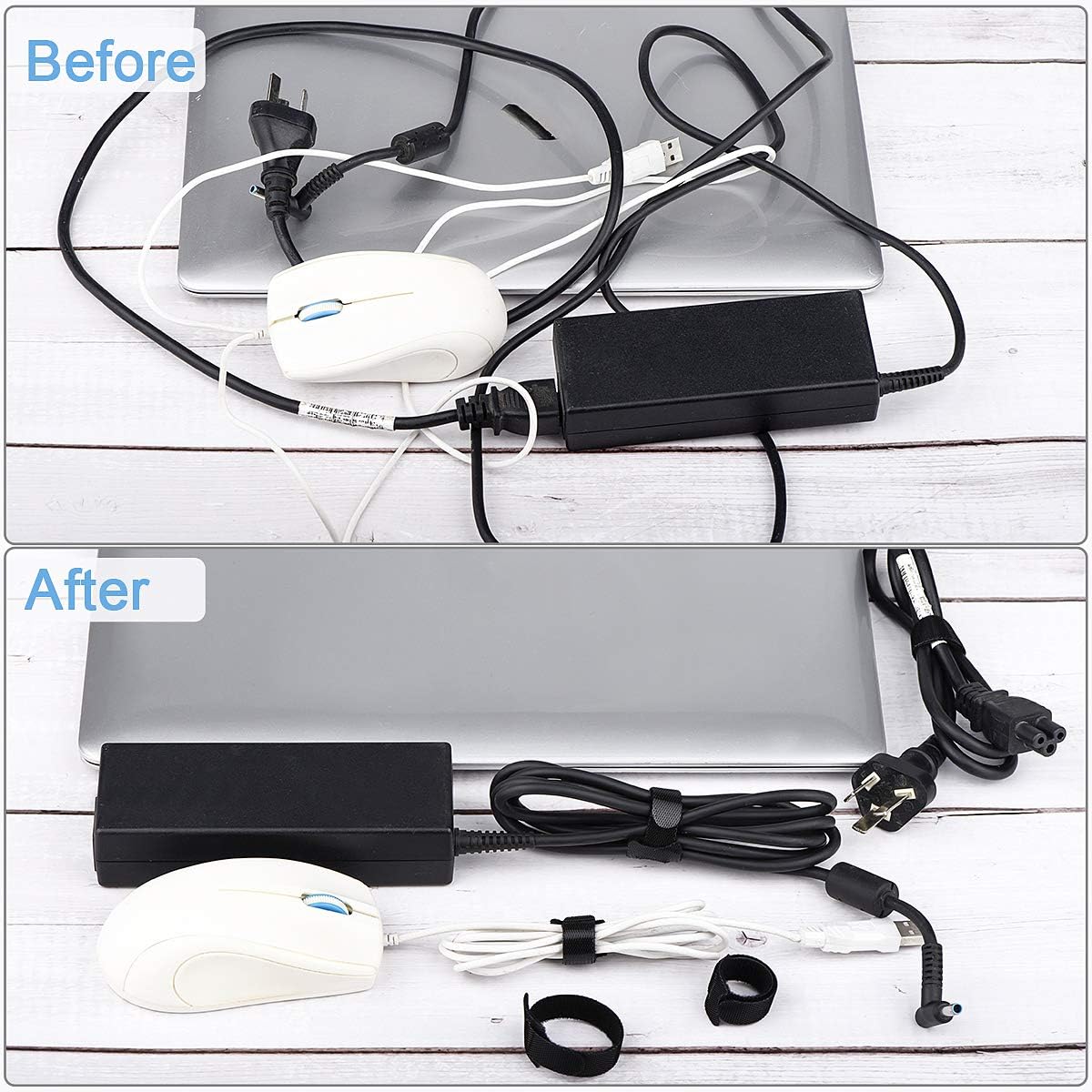 60 PCS 6 Inches Reusable Cable Ties, Adjustable Cord Straps Wire Organizer Wrap and Hook Loop Management - 6inches-60PCS