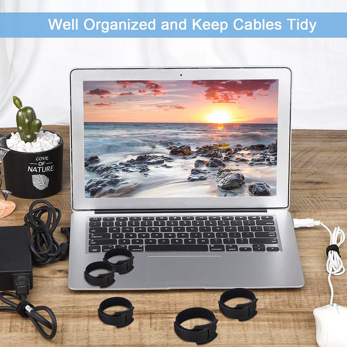 60 PCS 6 Inches Reusable Cable Ties, Adjustable Cord Straps Wire Organizer Wrap and Hook Loop Management - 6inches-60PCS