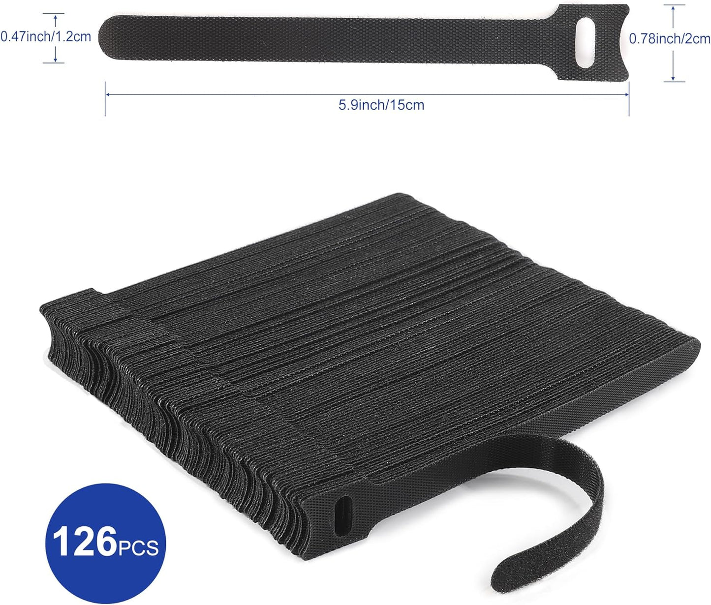 Reusable Cable Ties, 126 PCS 6 Inches Adjustable Cord Straps Wire Organizer Wrap and Hook Loop Management -