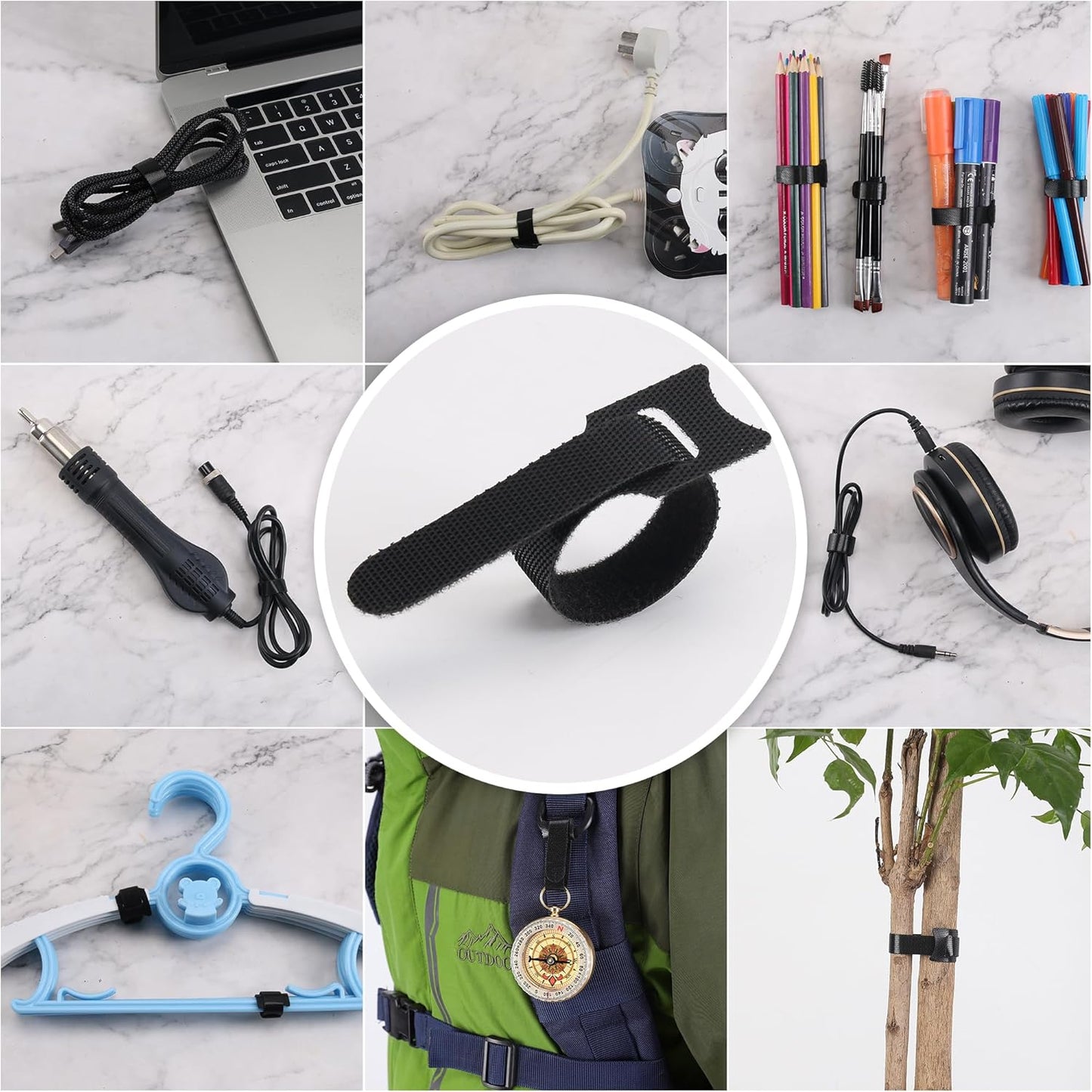 Reusable Cable Ties, 126 PCS 6 Inches Adjustable Cord Straps Wire Organizer Wrap and Hook Loop Management -