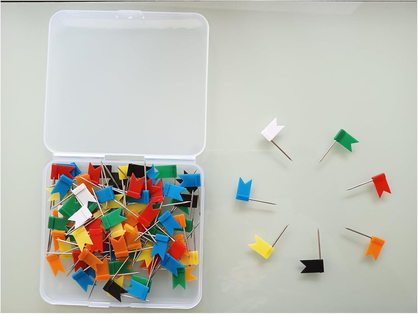 100PCS Map Flag Push Pins,  Colorful Tacks with Steel Points - 7 Colors