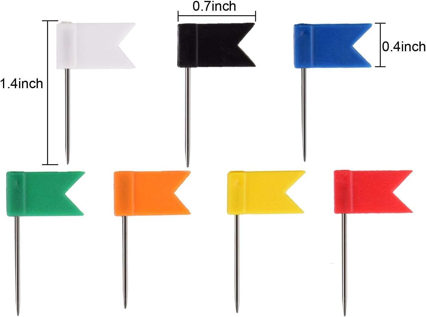 100PCS Map Flag Push Pins,  Colorful Tacks with Steel Points - 7 Colors