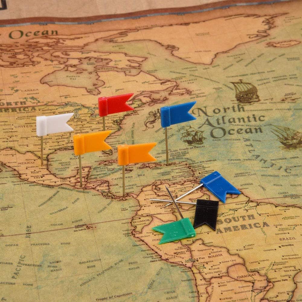 100PCS Map Flag Push Pins,  Colorful Tacks with Steel Points - 7 Colors
