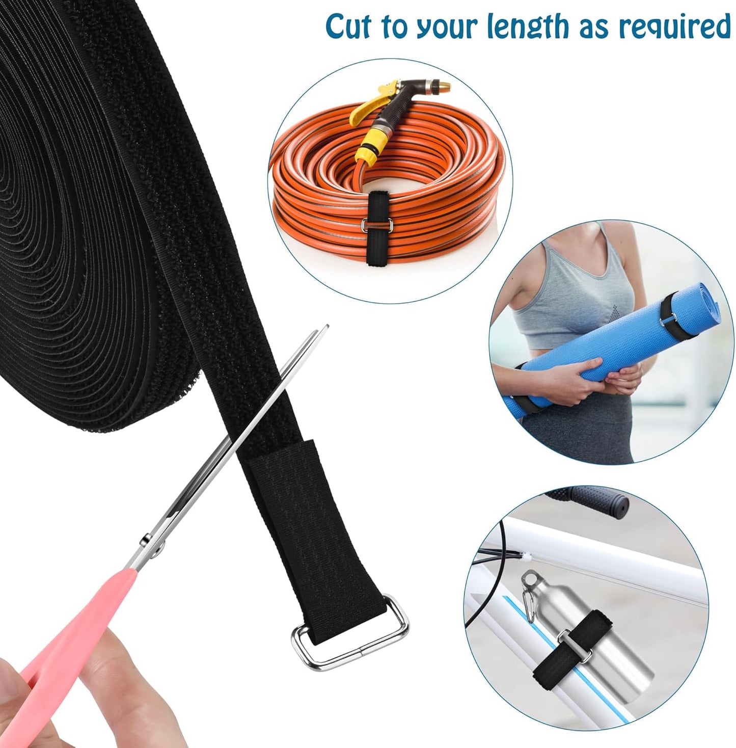0.75"x19.7ft Hook and Loop Straps with 30 Buckles Adjustable Cut-to-Length Cable Ties - Reusable Nylon Fastening Tape for Storage or Organization (0.75in x 19.7ft) 0.75in 19.7ft
