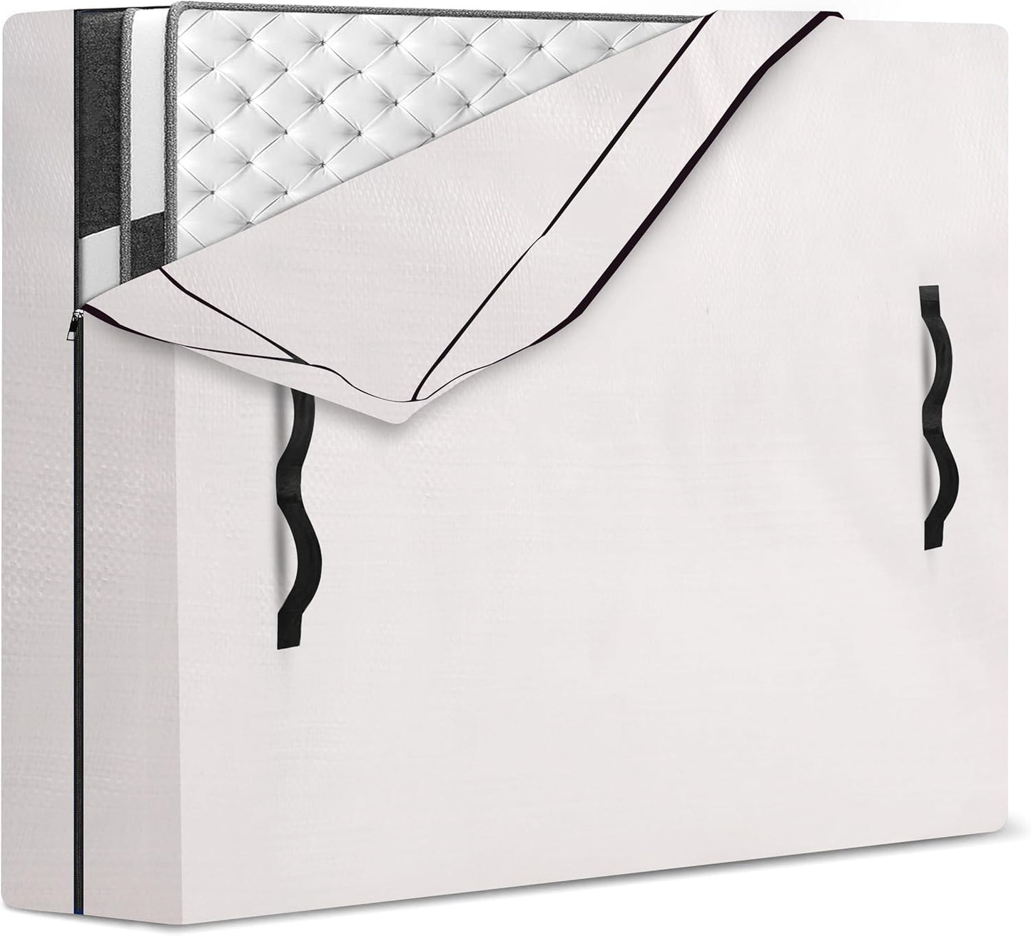 Mattress Bags for Moving and Storage with 8 Handles - Cover Heavy Duty, Strong Zipper Closure, Supplies & Bag Semi-Transparent, Queen