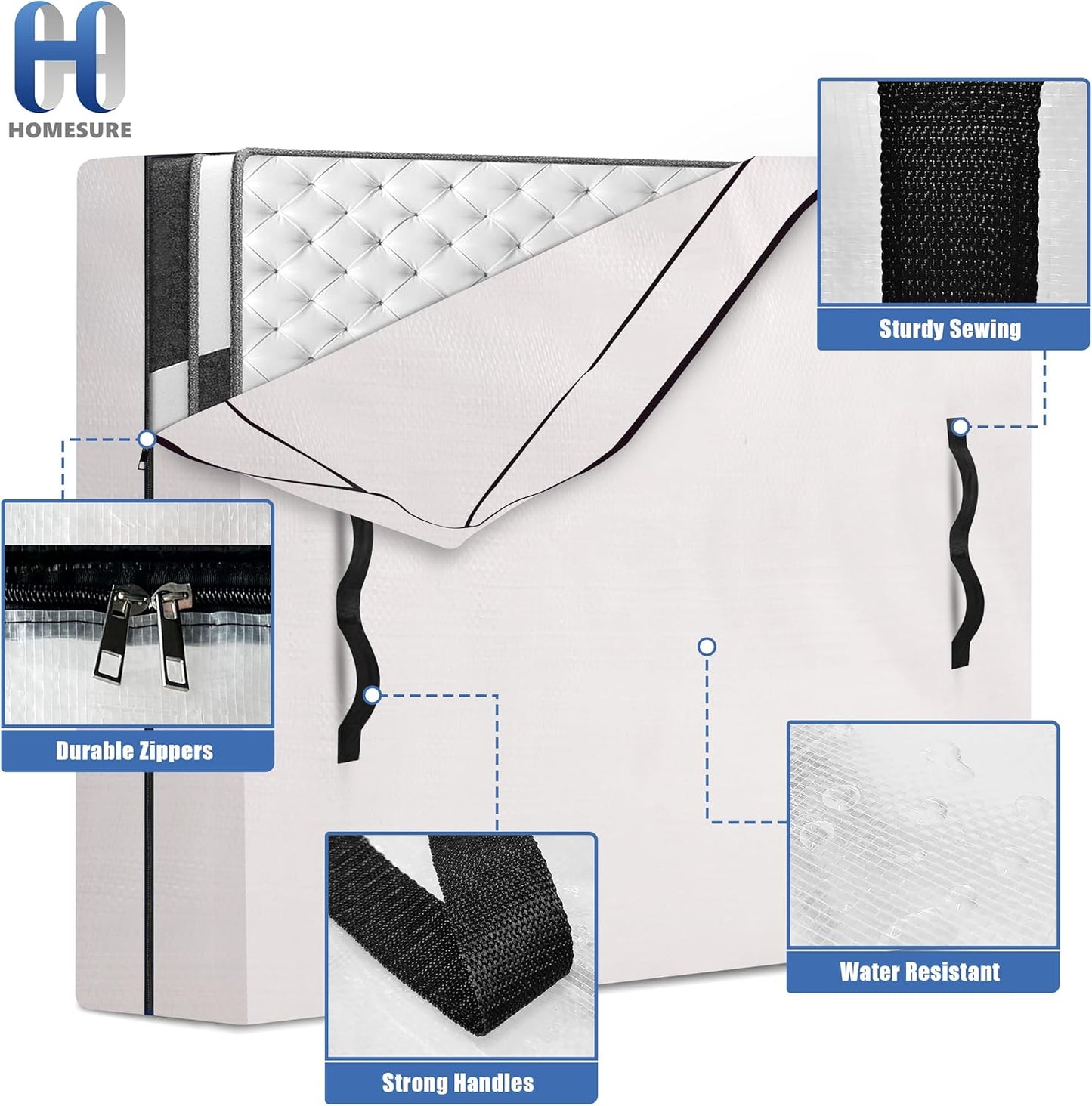 Mattress Bags for Moving and Storage with 8 Handles - Cover Heavy Duty, Strong Zipper Closure, Supplies & Bag Semi-Transparent, Queen