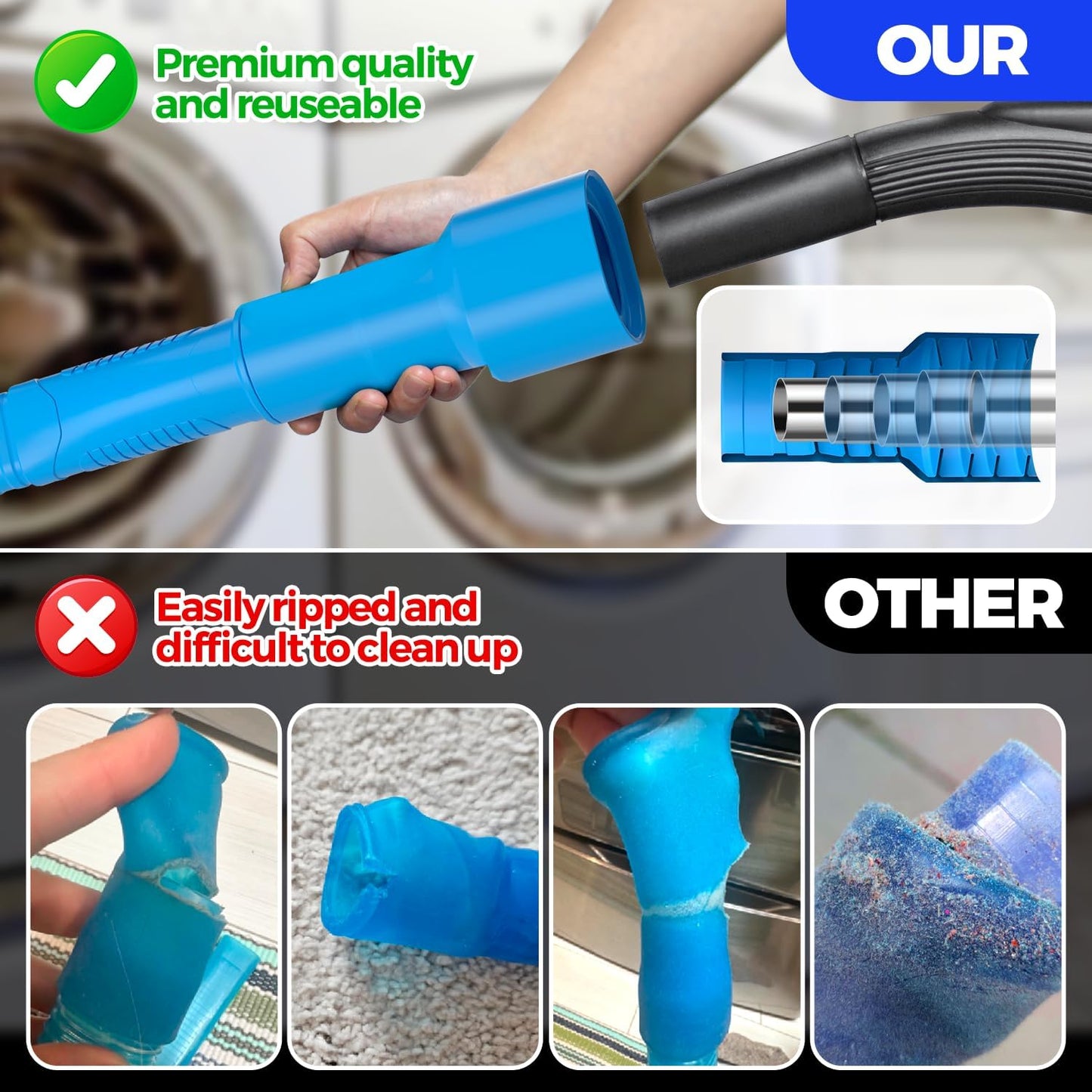 Dryer Vent Cleaner Kit Lint Vacuum Attachment Brush, Remover, Hose Replacement Parts,Duct Cleaning,Blue Blue -