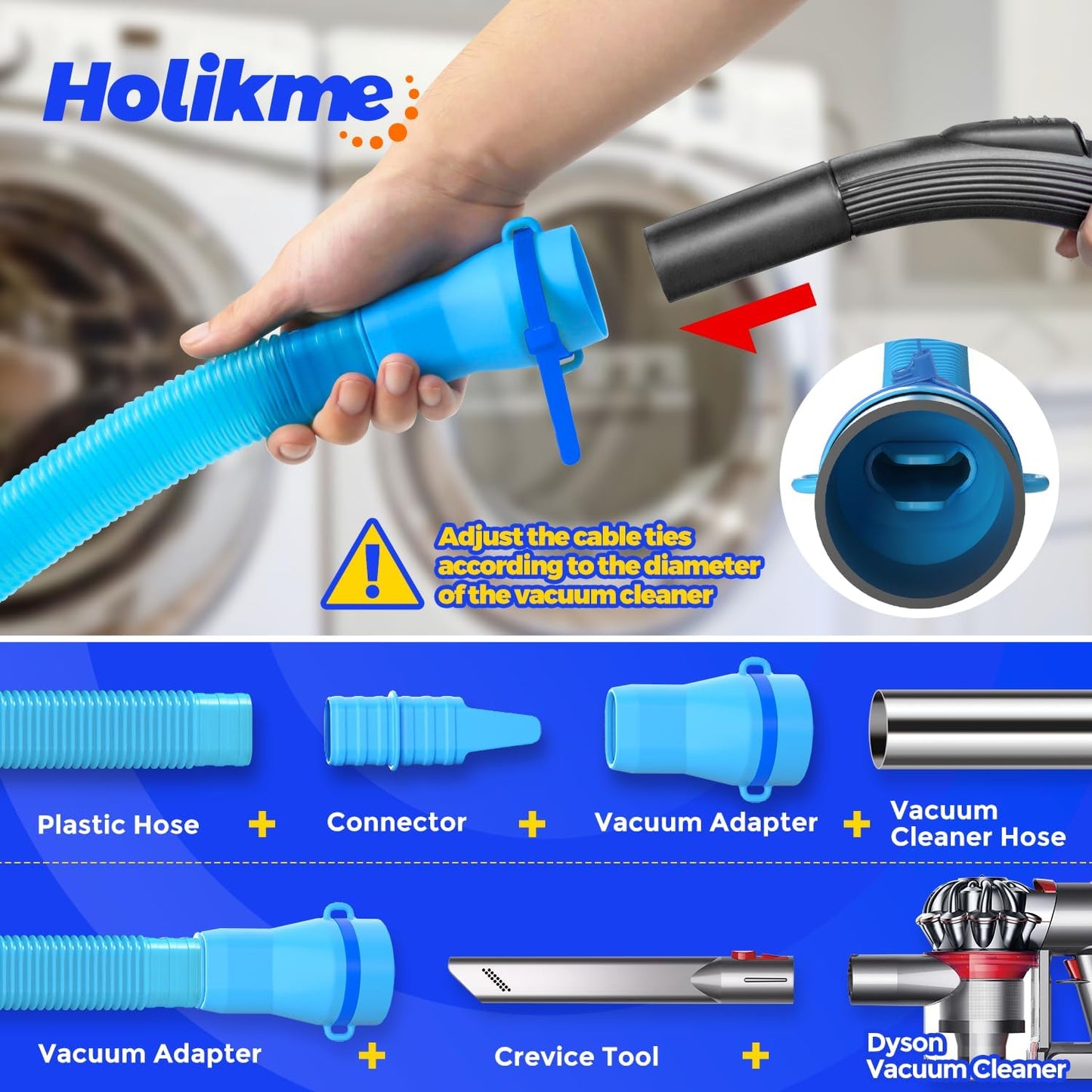 3 Pieces Dryer Vent Cleaner Kit - Lint Screens Brush Part,Dryer Trap Vacuum Brush,Vacuum Hose Attachment,Compatible with Most Cleaner,Quickly Removers 3p-blue