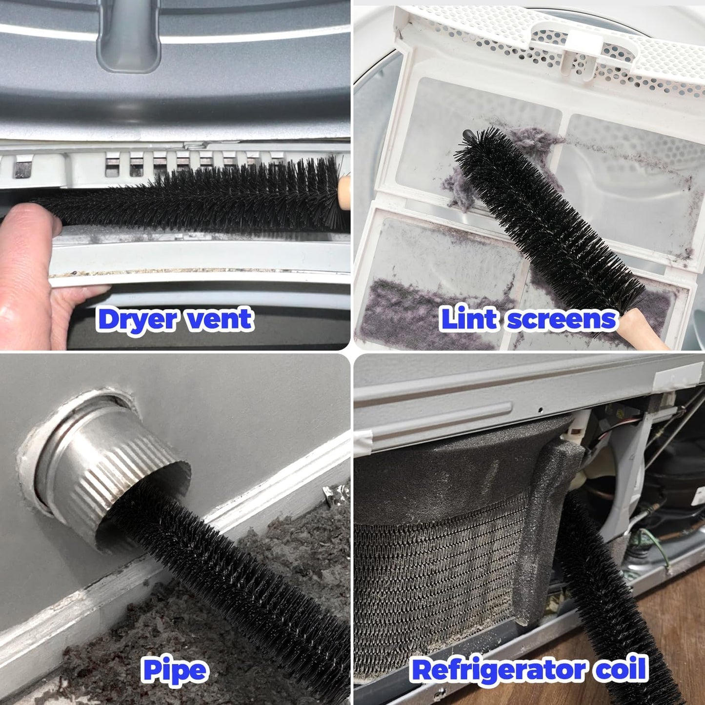 3 Pieces Dryer Vent Cleaner Kit - Lint Screens Brush Part,Dryer Trap Vacuum Brush,Vacuum Hose Attachment,Compatible with Most Cleaner,Quickly Removers 3p-blue