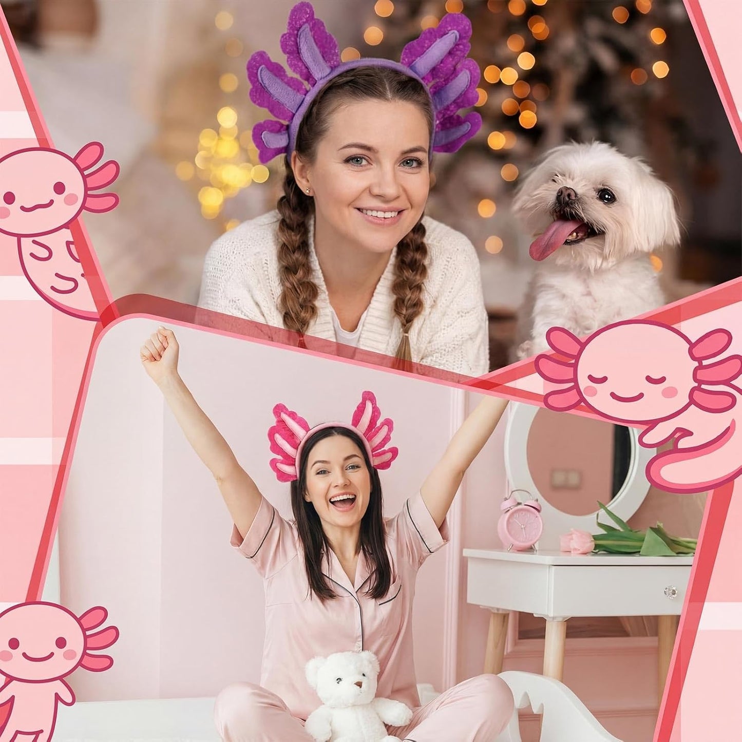 12 Pcs Halloween Axolotl Costume Headband Animal Ear Hair Hoop Headpiece Cosplay Party Favor for Women Adult Christmas Birthday Decor Accessory -