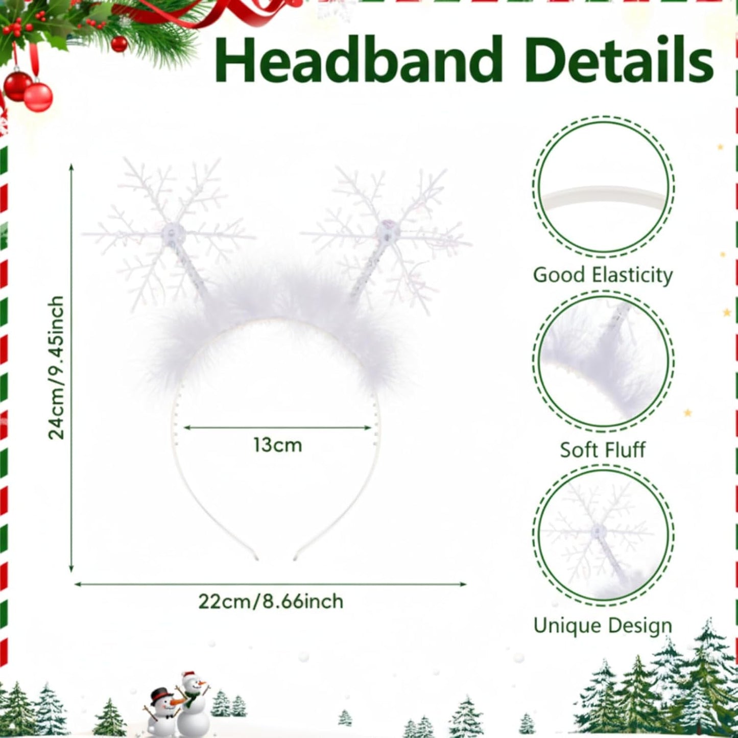 6 Pcs Christmas Snowflake Headbands for Women White Hair Bands Headband Accessories Festival Winter Party Supplies -