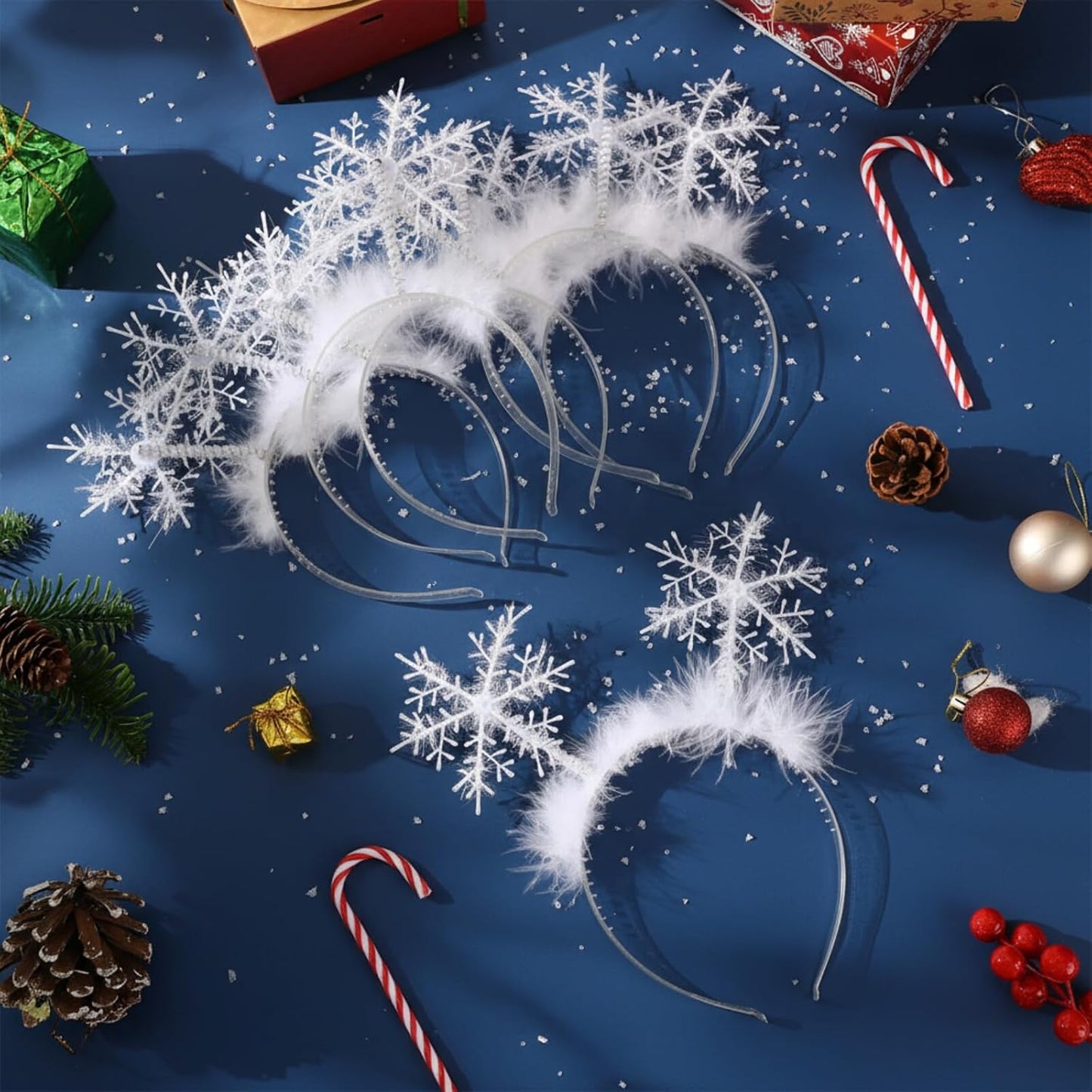 6 Pcs Christmas Snowflake Headbands for Women White Hair Bands Headband Accessories Festival Winter Party Supplies -
