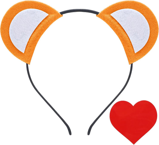 Halloween Bear Ears Headband and Patch Kit Colorful Costume with Red Heart for Party Supply Orange -