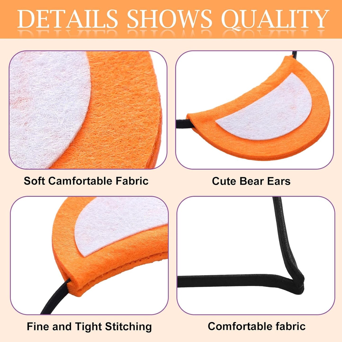 Halloween Bear Ears Headband and Patch Kit Colorful Costume with Red Heart for Party Supply Orange -