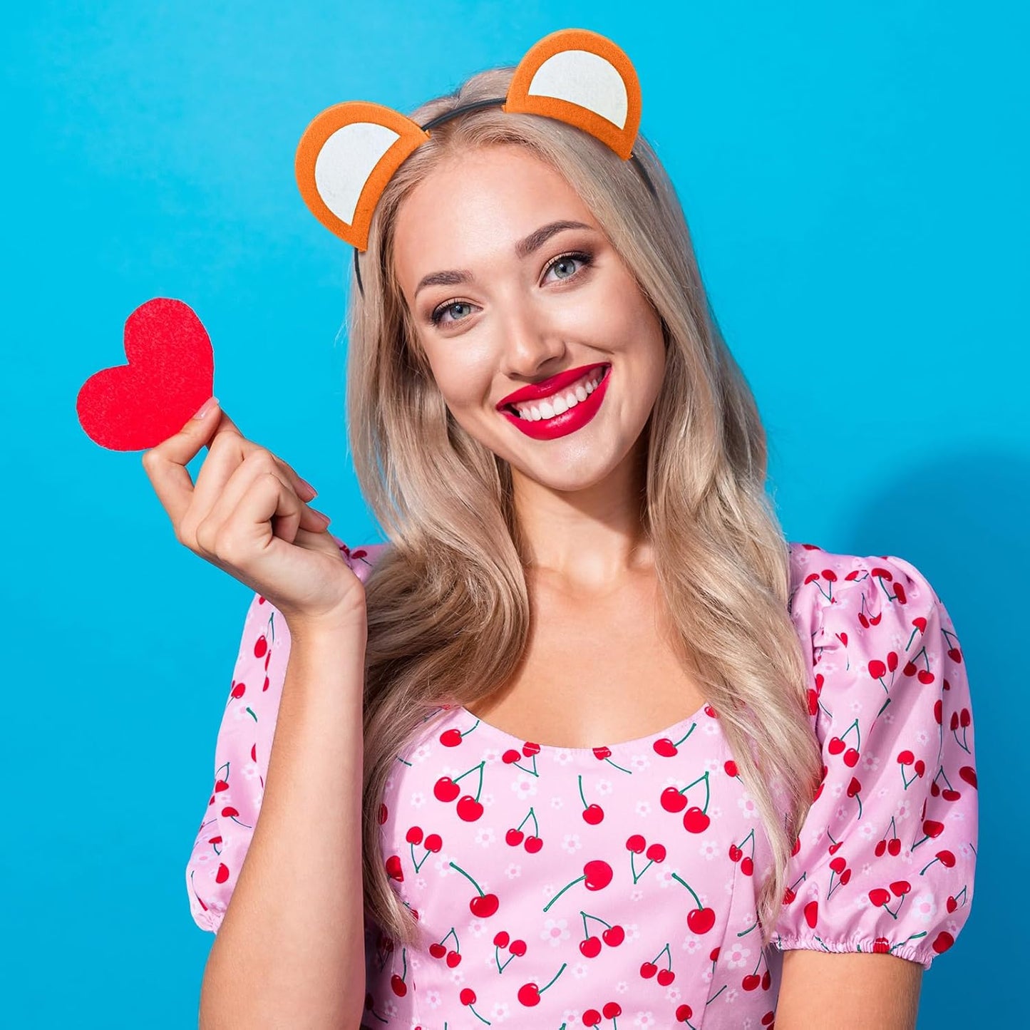 Halloween Bear Ears Headband and Patch Kit Colorful Costume with Red Heart for Party Supply Orange -