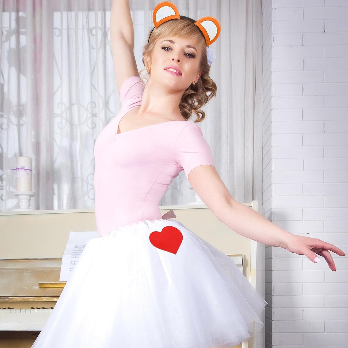 Halloween Bear Ears Headband and Patch Kit Colorful Costume with Red Heart for Party Supply Orange -