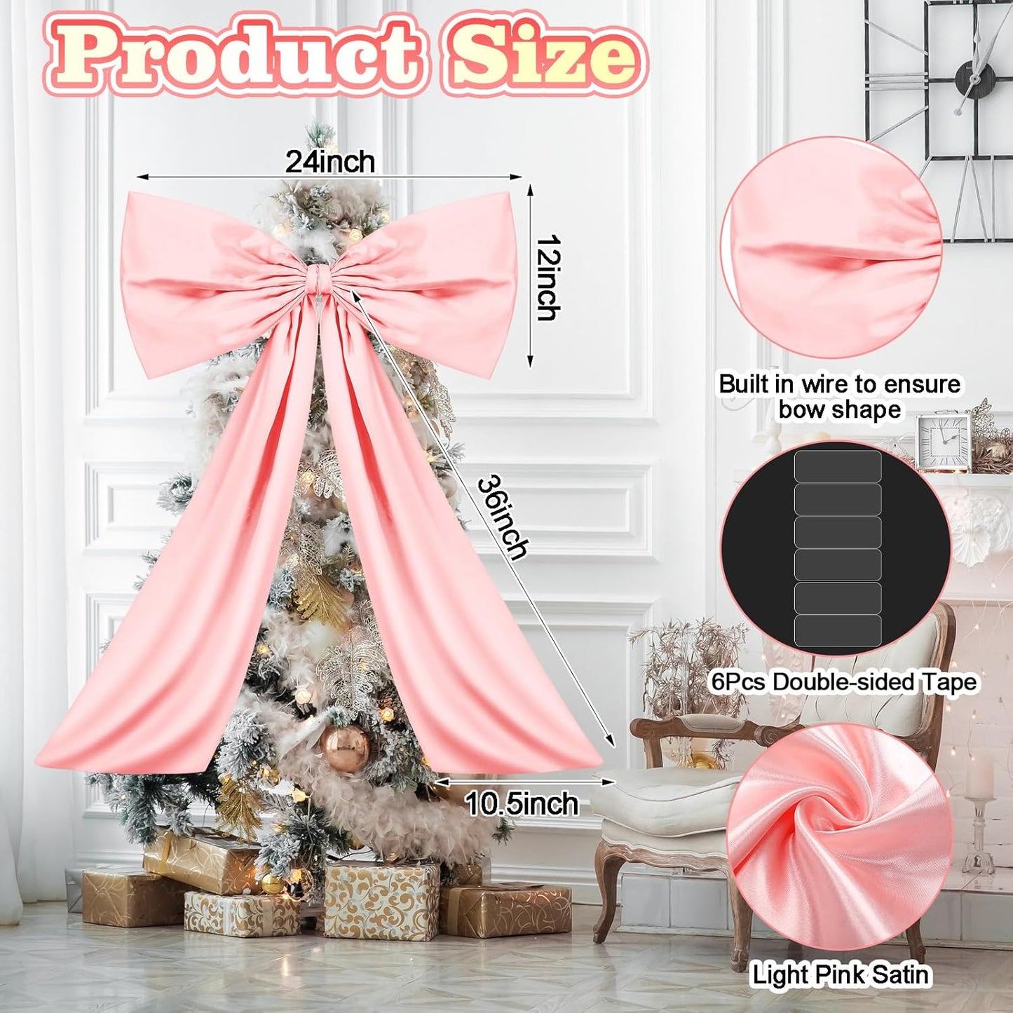 Large Pink Bow Decor Coquette Wall for Backdrop 24 x 36'' Big Giant Satin Ribbon Tie Birthday Wedding Bridal Baby Shower Party Ballerina Room Hanging Decoration(Lining Support) 36 Inches