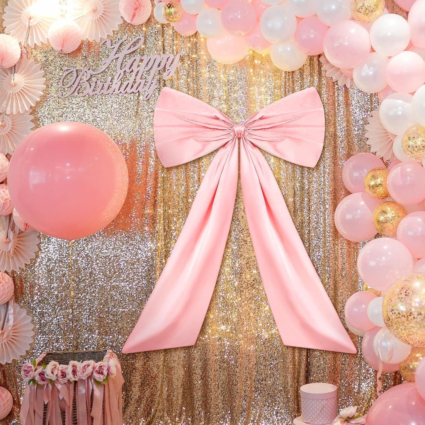 Large Pink Bow Decor Coquette Wall for Backdrop 24 x 36'' Big Giant Satin Ribbon Tie Birthday Wedding Bridal Baby Shower Party Ballerina Room Hanging Decoration(Lining Support) 36 Inches