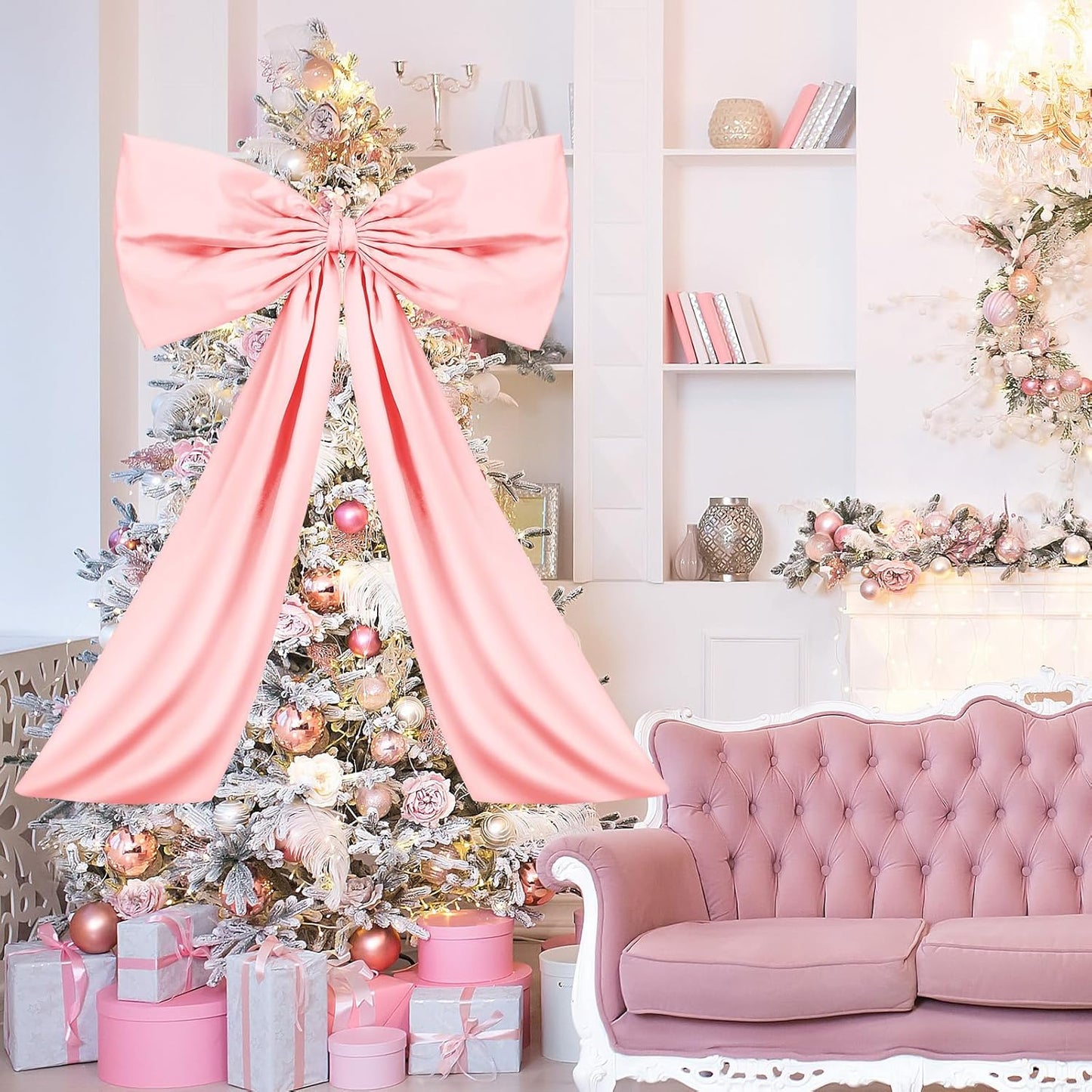 Large Pink Bow Decor Coquette Wall for Backdrop 24 x 36'' Big Giant Satin Ribbon Tie Birthday Wedding Bridal Baby Shower Party Ballerina Room Hanging Decoration(Lining Support) 36 Inches