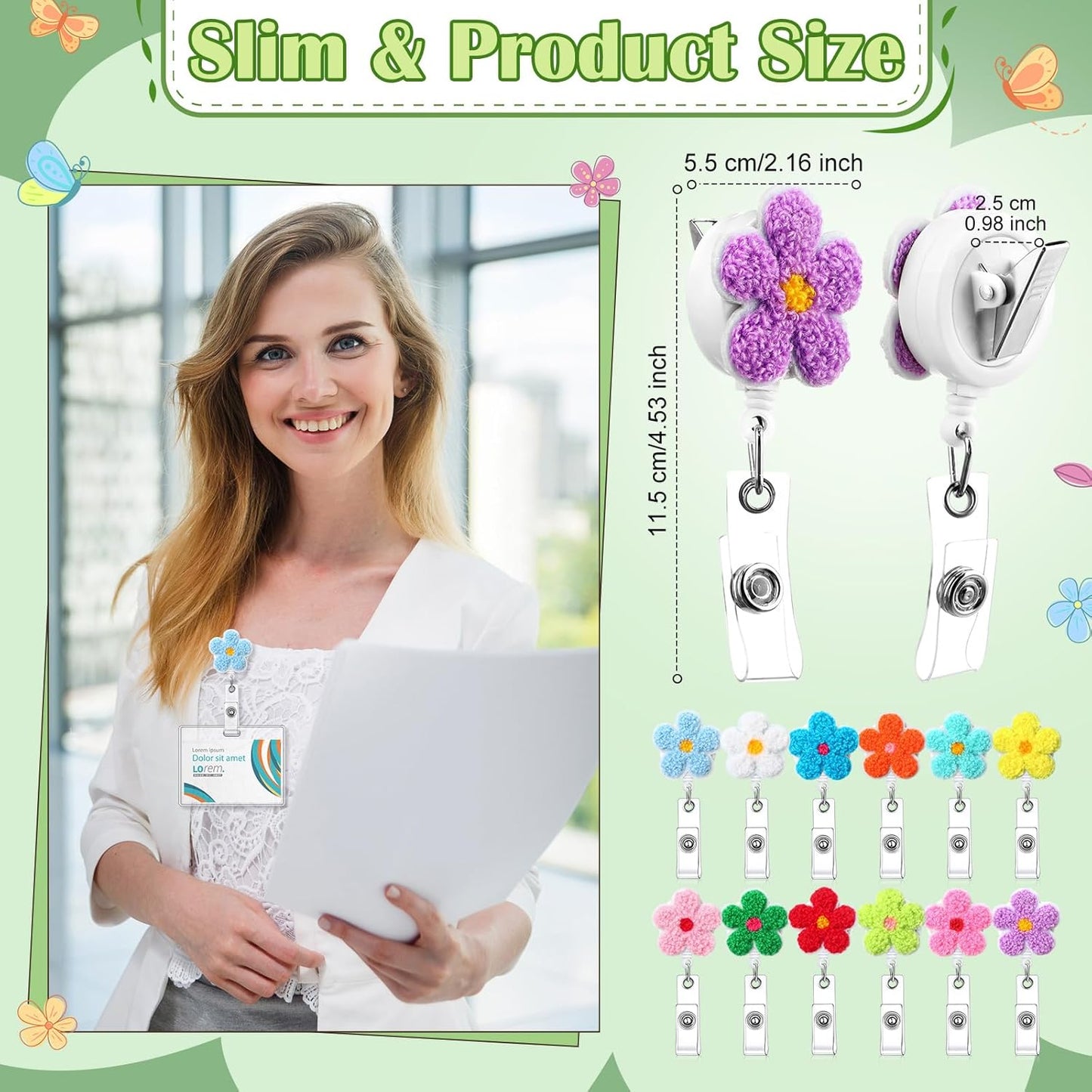 24 Pcs Pastel Flower Badge Reel Retractable Back to School Cute Felt Holder with Alligator Clip Nursing Name ID Accessories for Nurse Worker Teacher Student Supply Party Gift -