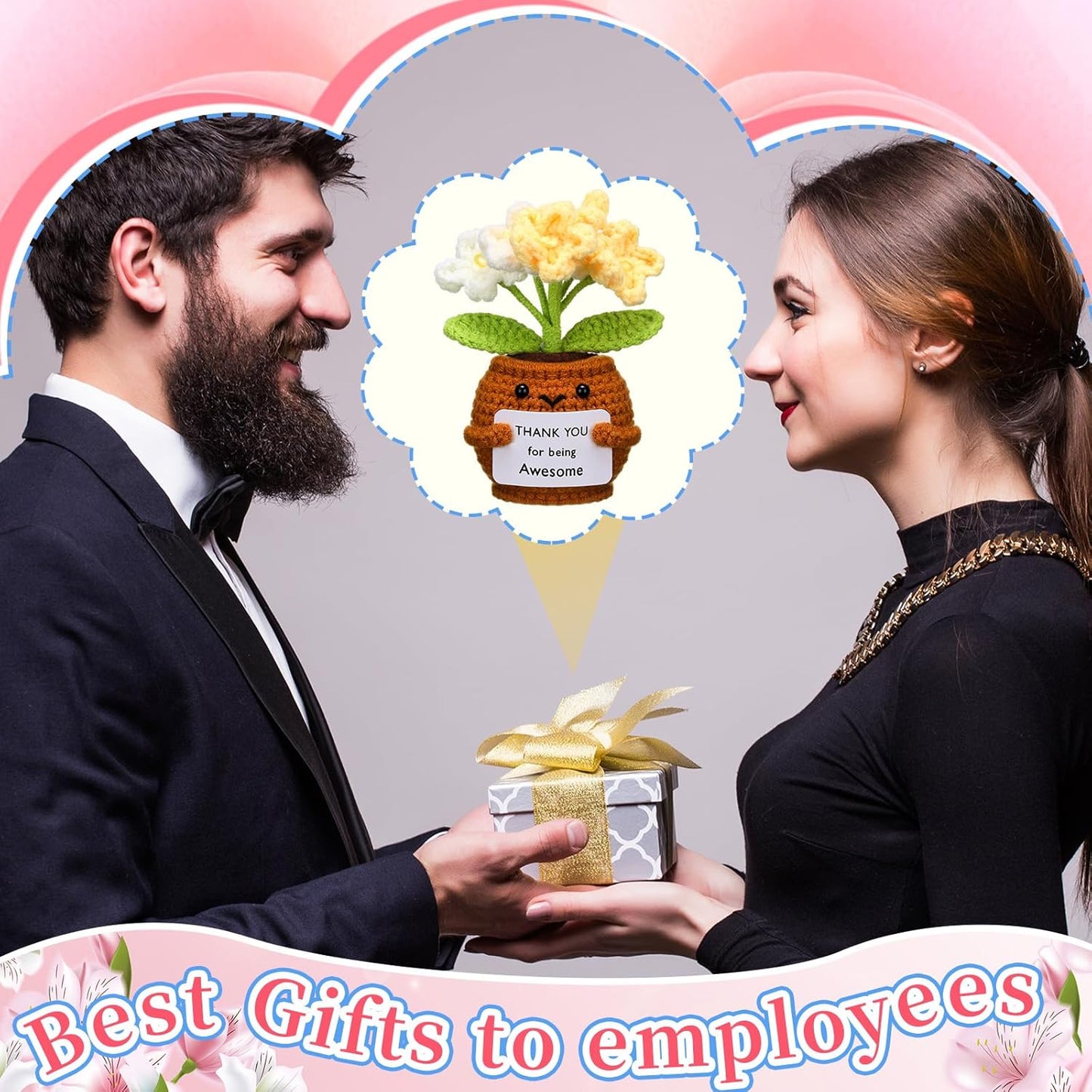 6 Pcs Employee Appreciation Gifts Bulk for Team Coworkers Thank You Positive Handmade Crochet Doll with Inspirational Card Staff Women Men Office(Forget Me Not) -